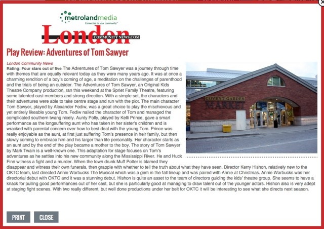 London Community News' Review of The Adventures of Tom Sawyer