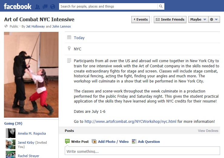 Art of Combat 2013 NYC Intensive - facebook event